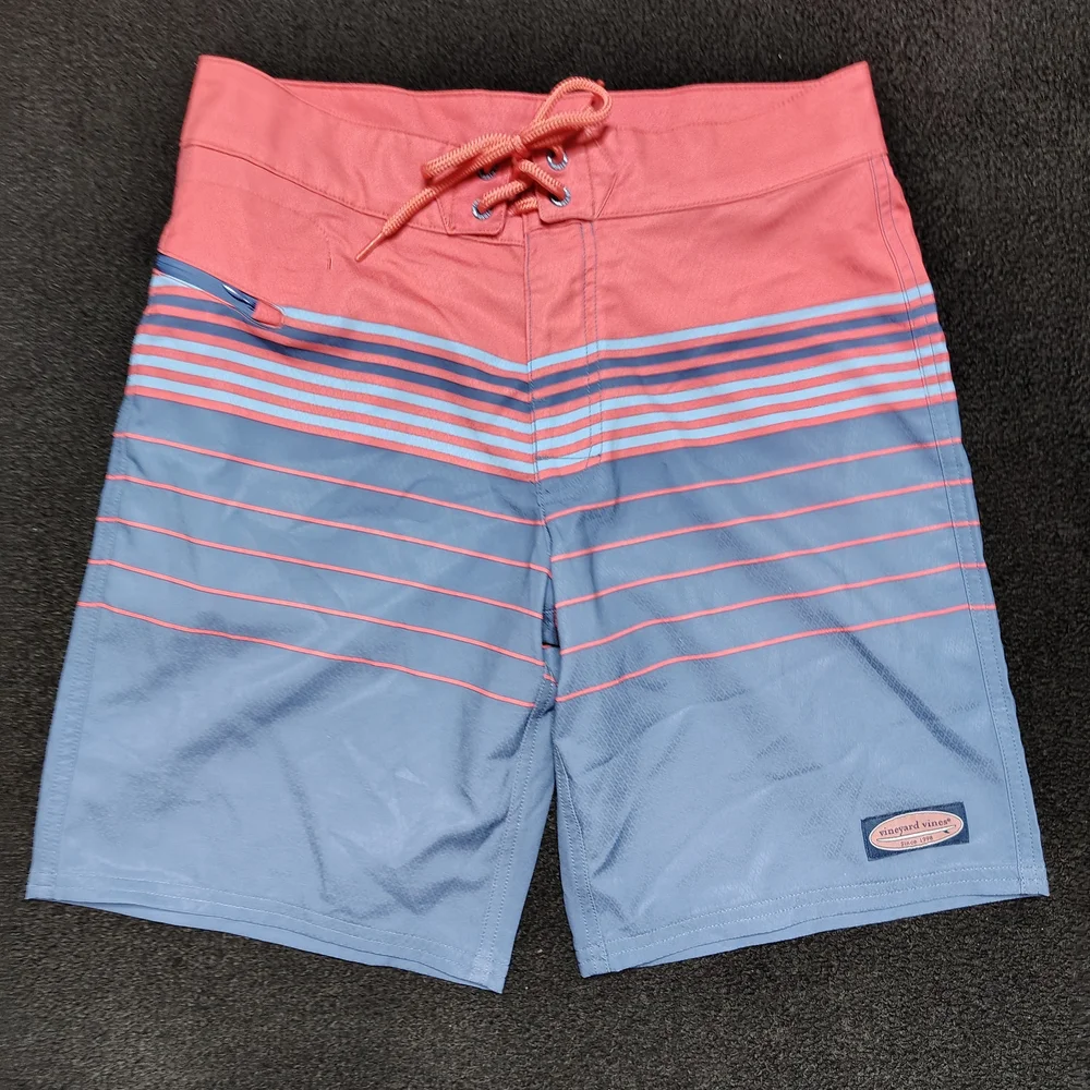 Vineyard Vines Striped Jetty Red Blue Performance Swim Shorts Men's 28 New